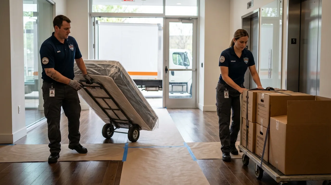 Professional apartment movers loading elevator in Irrigon, OR